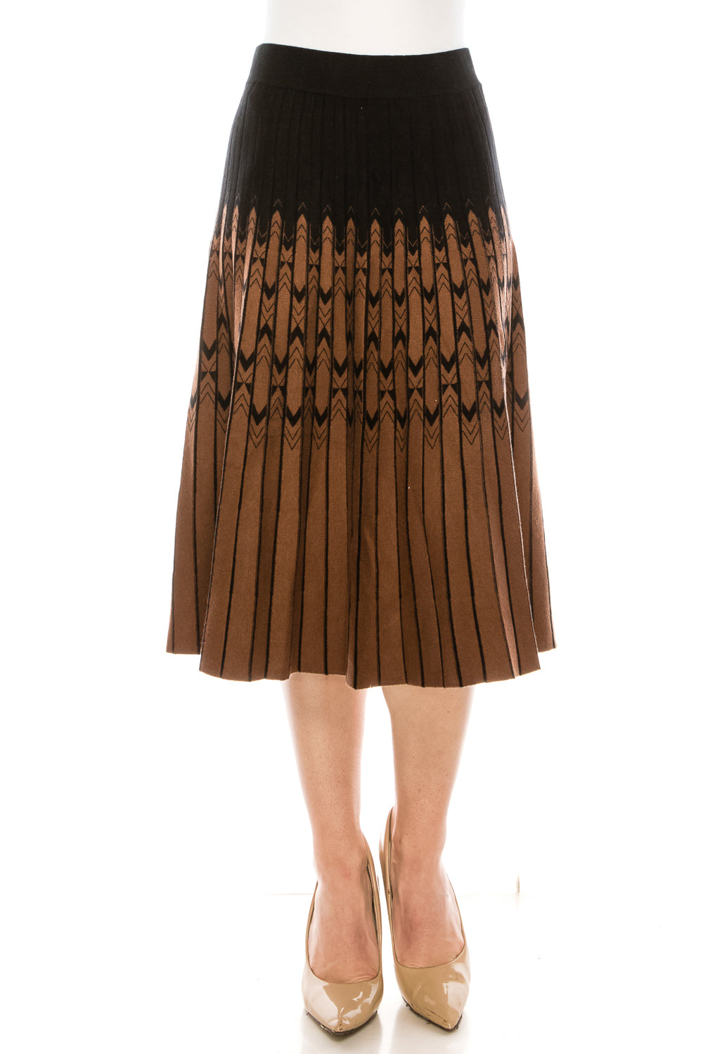 Knit Pleated Arrow Print Skirt