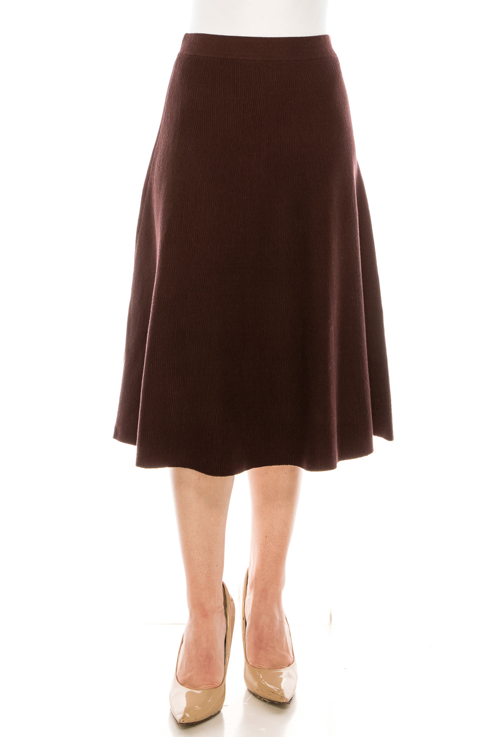Brown Knit A-Line Ribbed Skirt