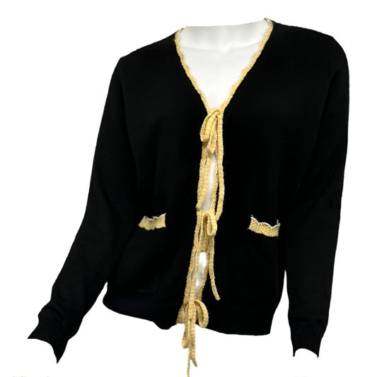 Black Wool Cardigan with Yellow Detail