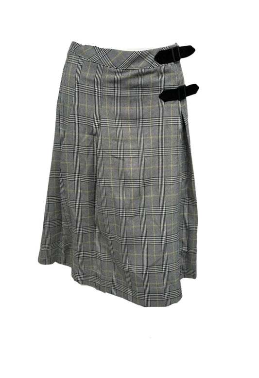 Brown Plaid Pleated Skirt with Buckle