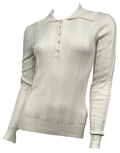 White Wide Ribbed Collared Top