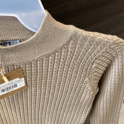 Cable Knit Mock - Taupe