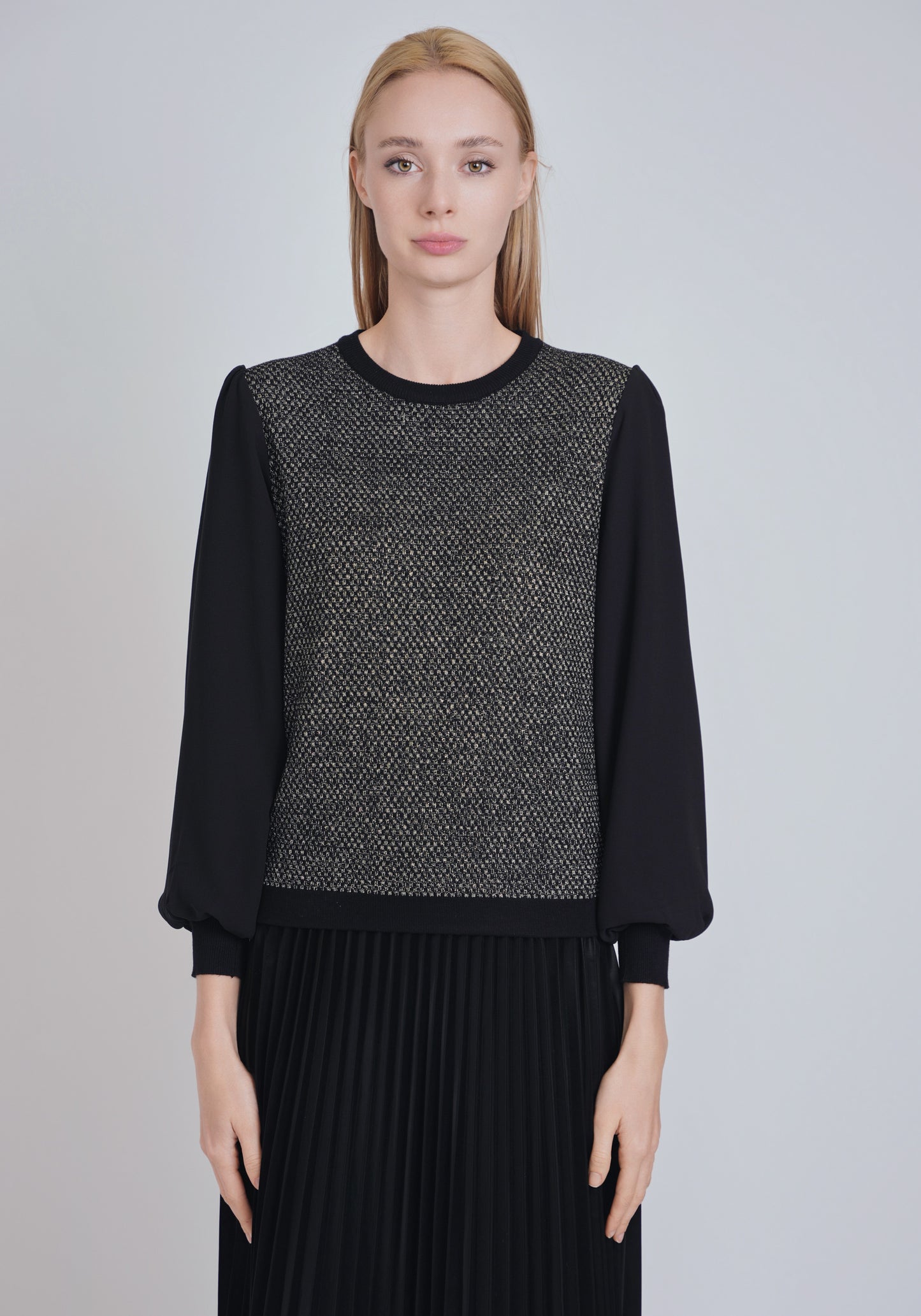 Tweed Top with Black Sleeves