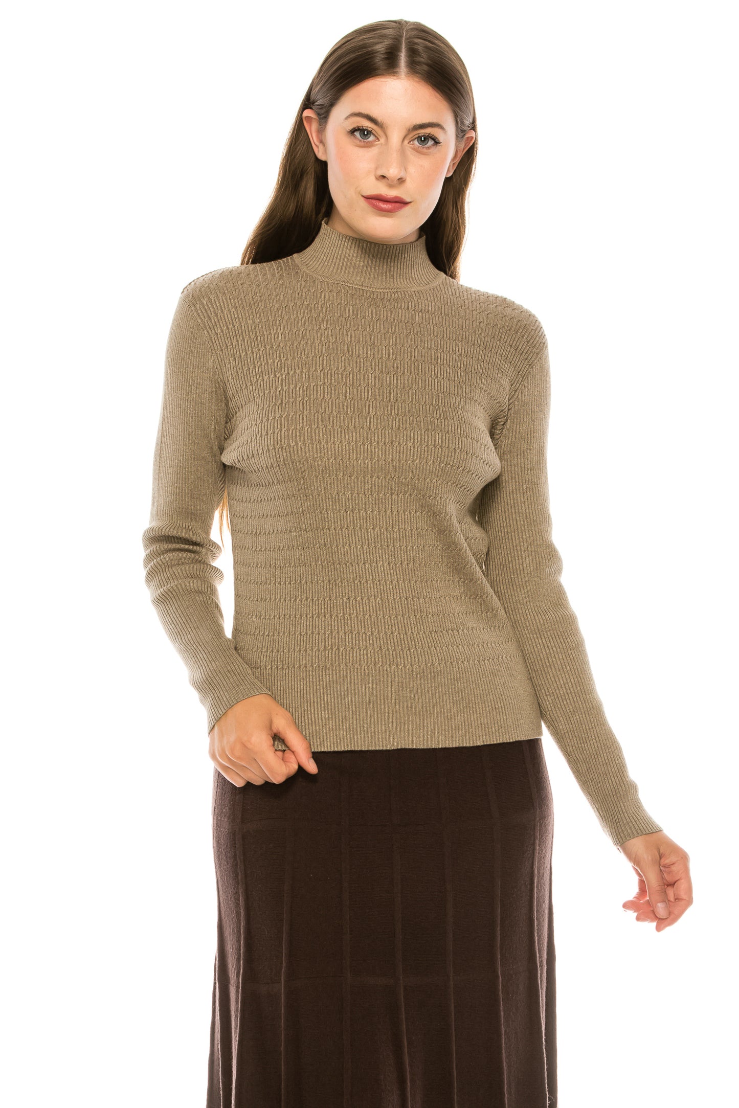 Cable Stitch Mock Neck - Taupe