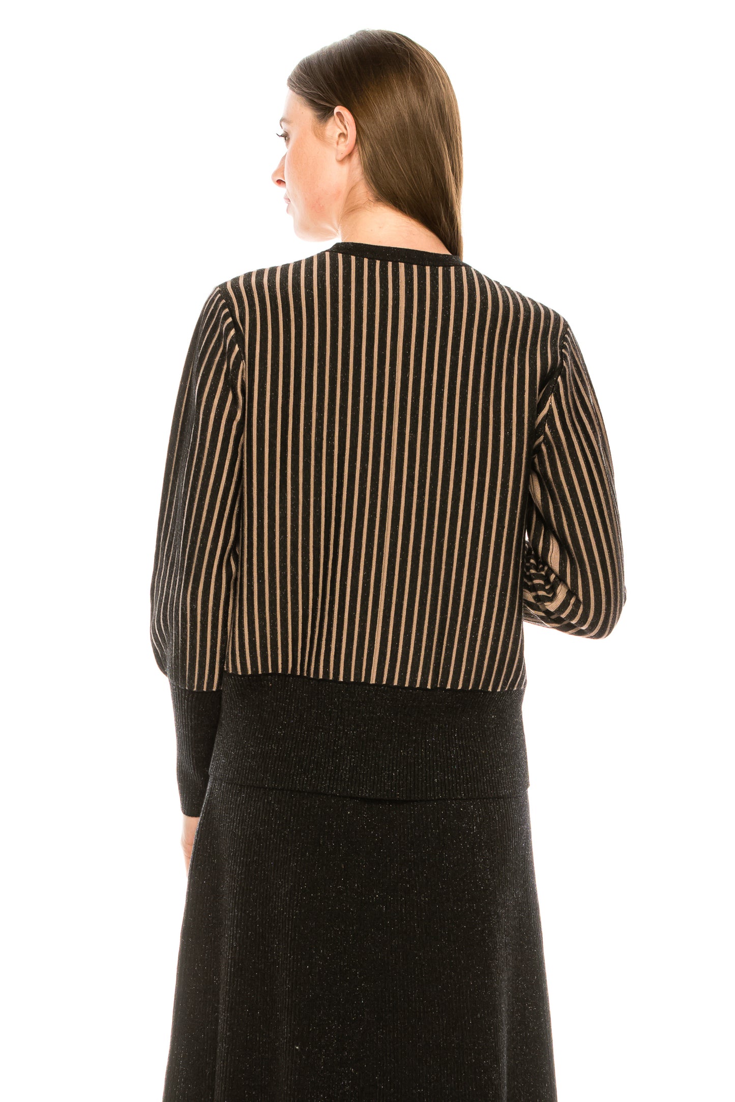 Black Two Tone Stripe Shimmer Sweater