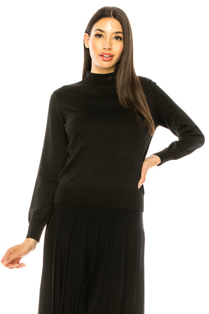 Black Shimmer Solid Mock Neck Sweater