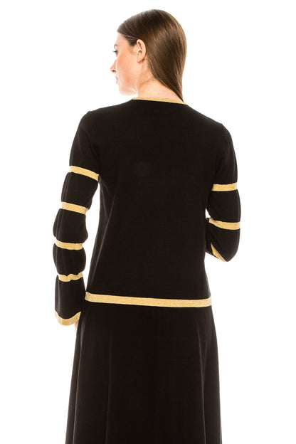 Black Shimmer Stripe Bell Sleeve Sweater