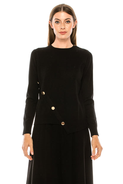 Black Asymmetrical Snap Detail Sweater