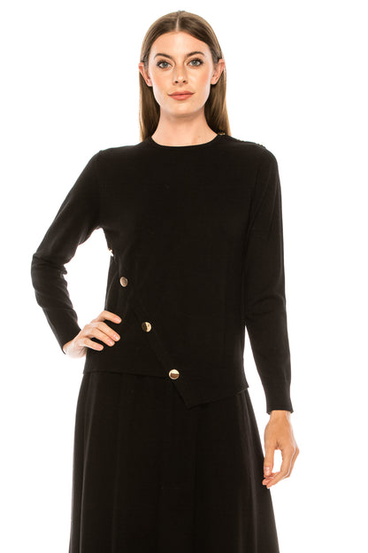 Black Asymmetrical Snap Detail Sweater