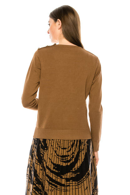 Camel Asymmetrical Snap Detail Sweater