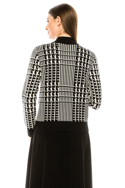 Black Multi Pattern Stripe Mock Sweater