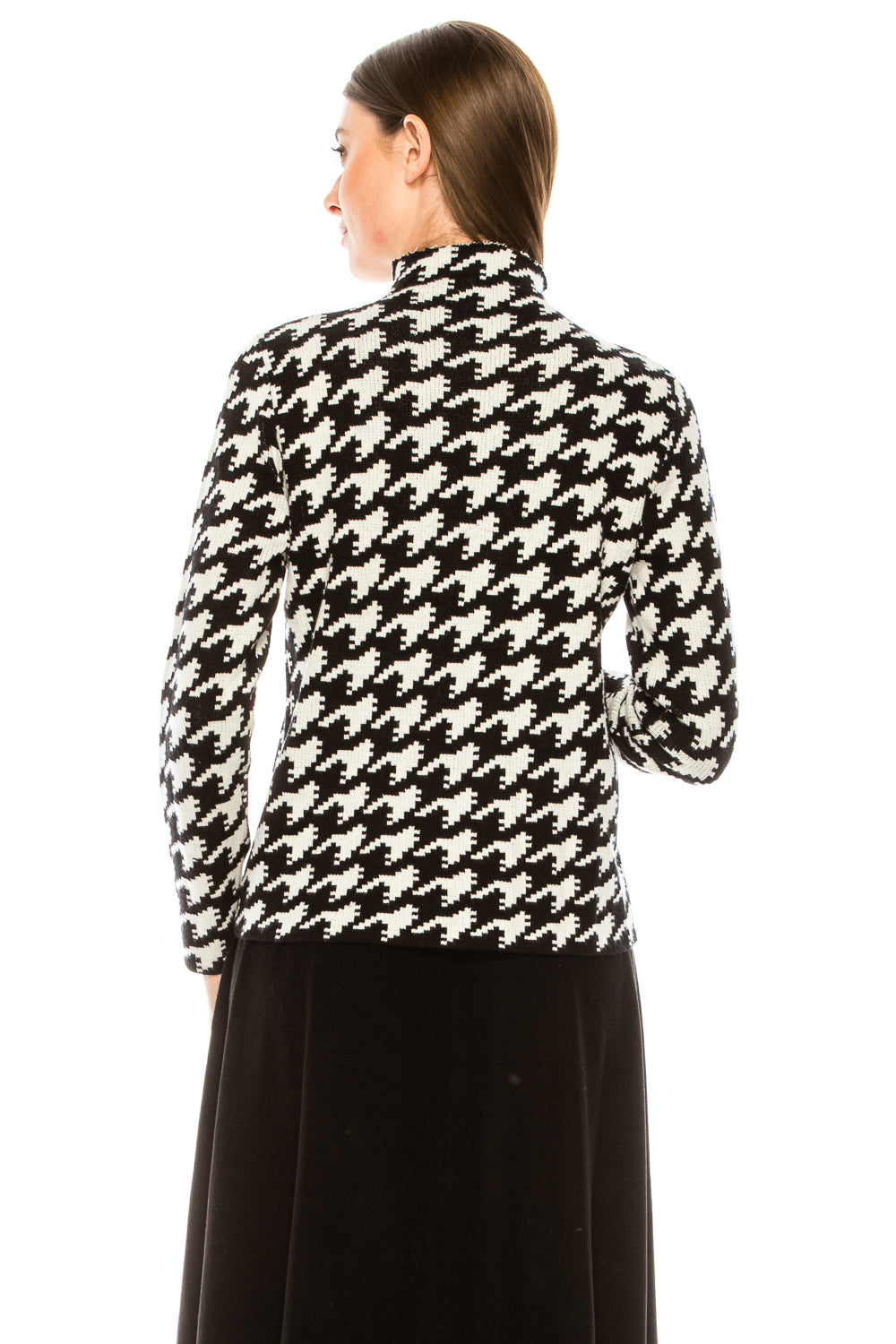 Black All Over Houndstooth Print Mock Sweater