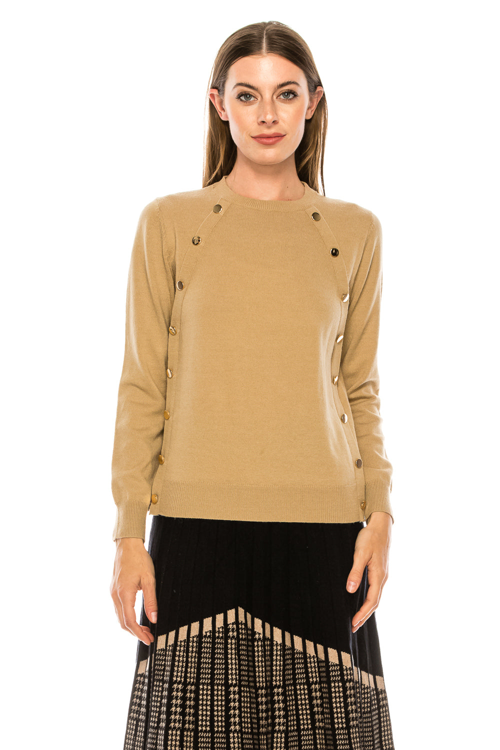 Beige Snap Cover Detailed Sweater
