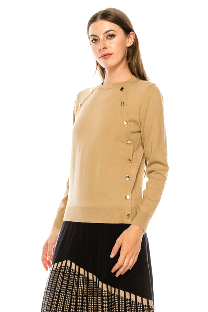 Beige Snap Cover Detailed Sweater