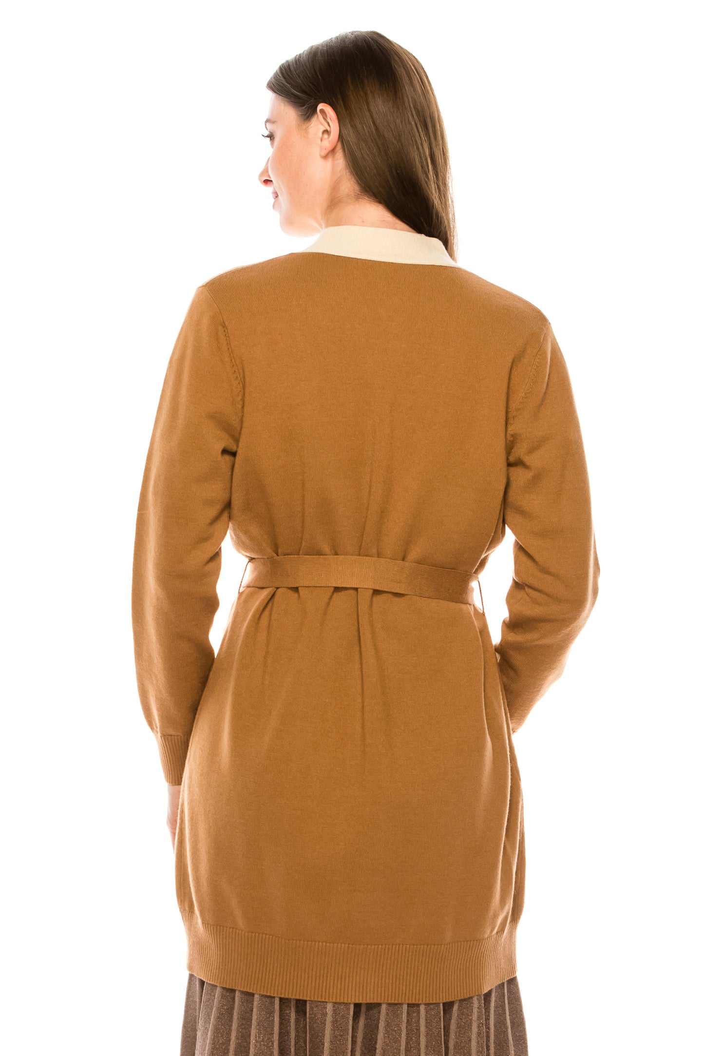 Camel  Belted Pocket Front Tunic Sweater