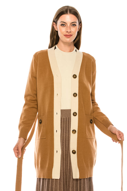 Camel  Belted Pocket Front Tunic Sweater