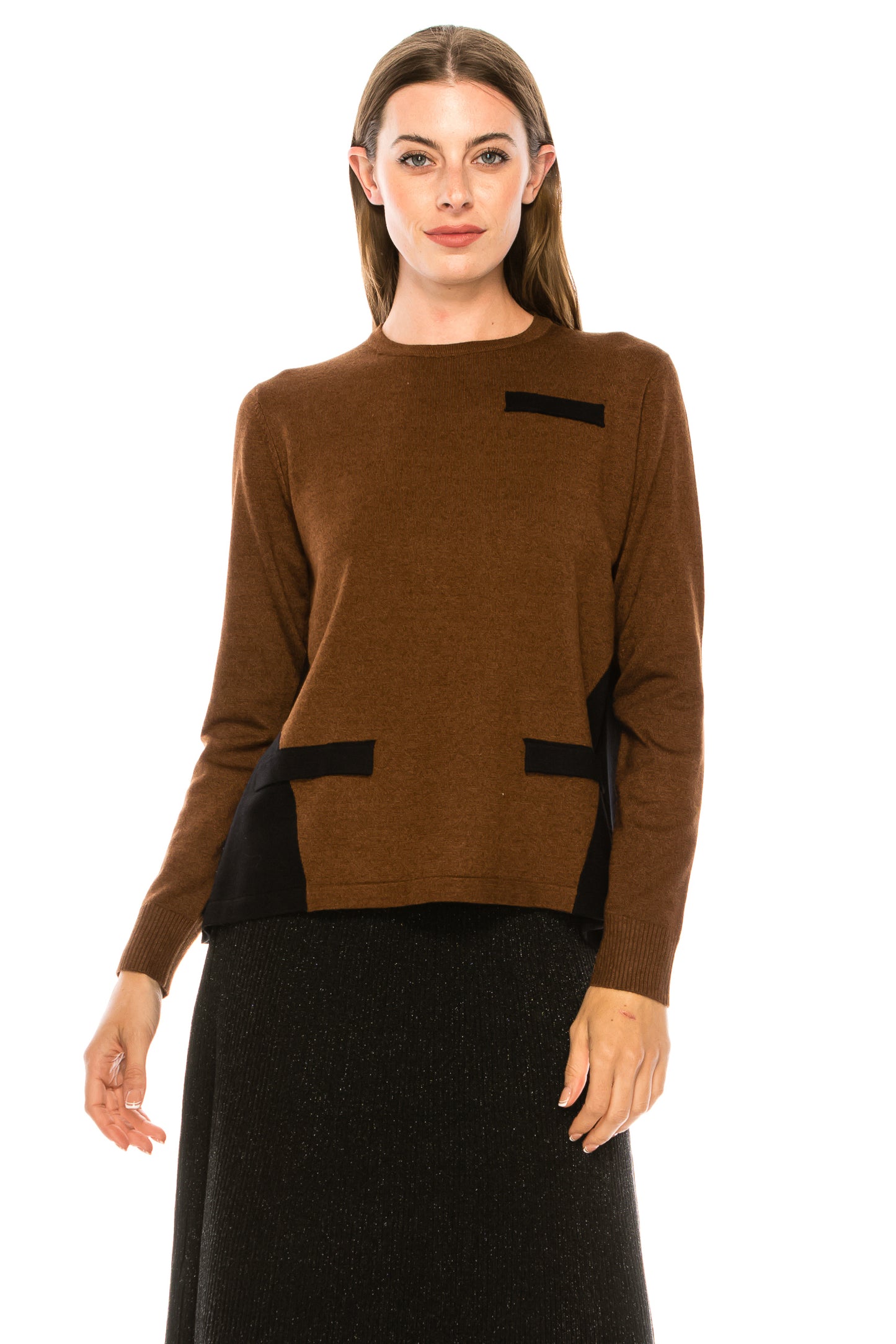 Rust Asymmetrical Contrast Back Sweater