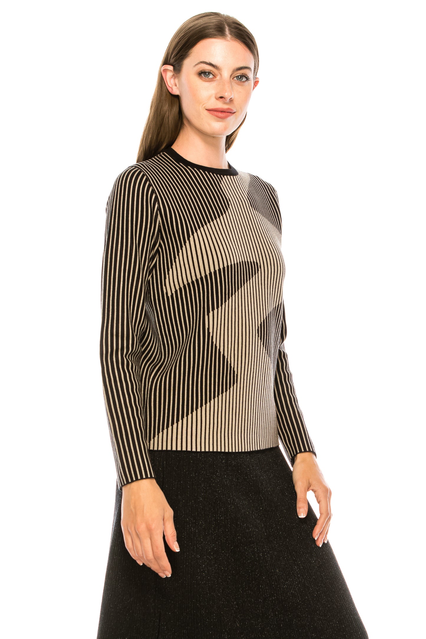 Black Two Tone Striped Maze Sweater