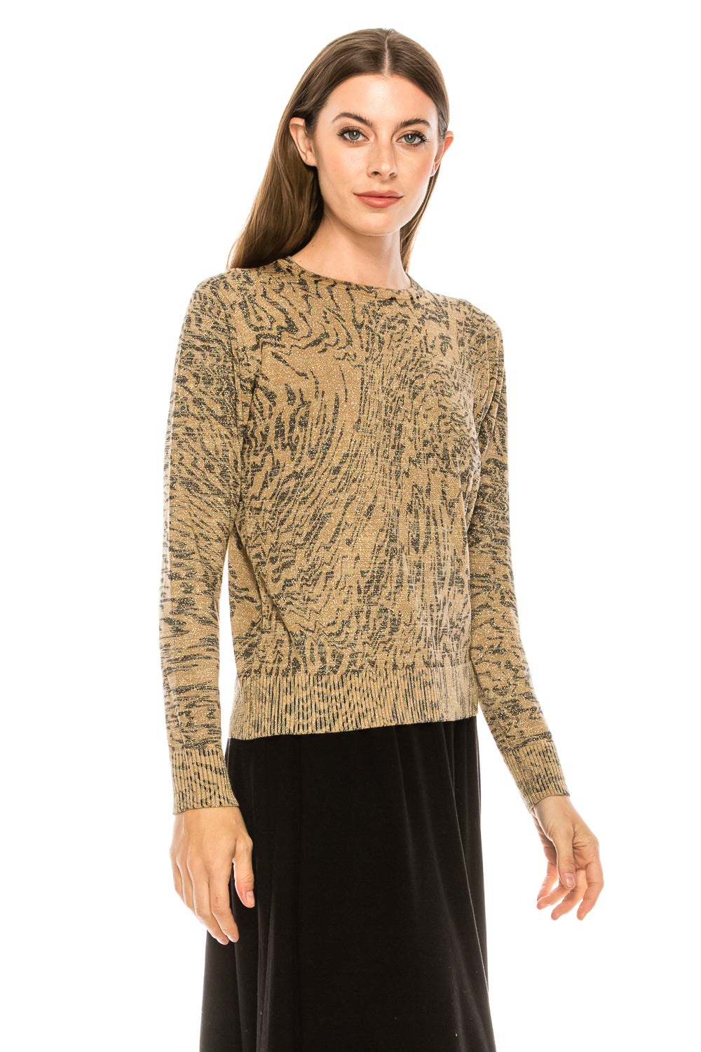 Gold Leopard Printed Glitter Sweater