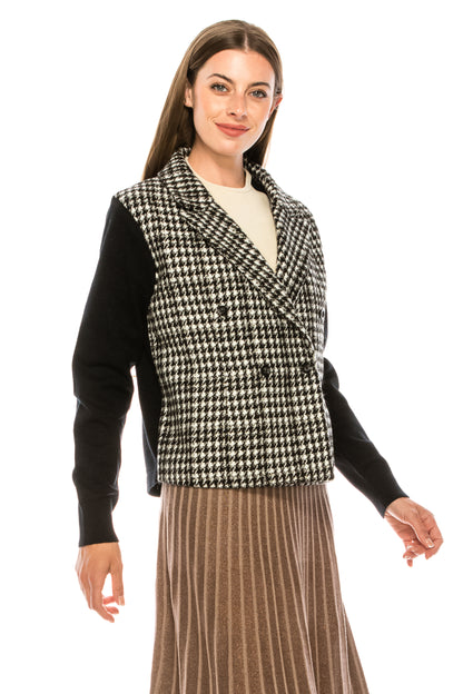 Black Double Breasted Houndstooth Jacket
