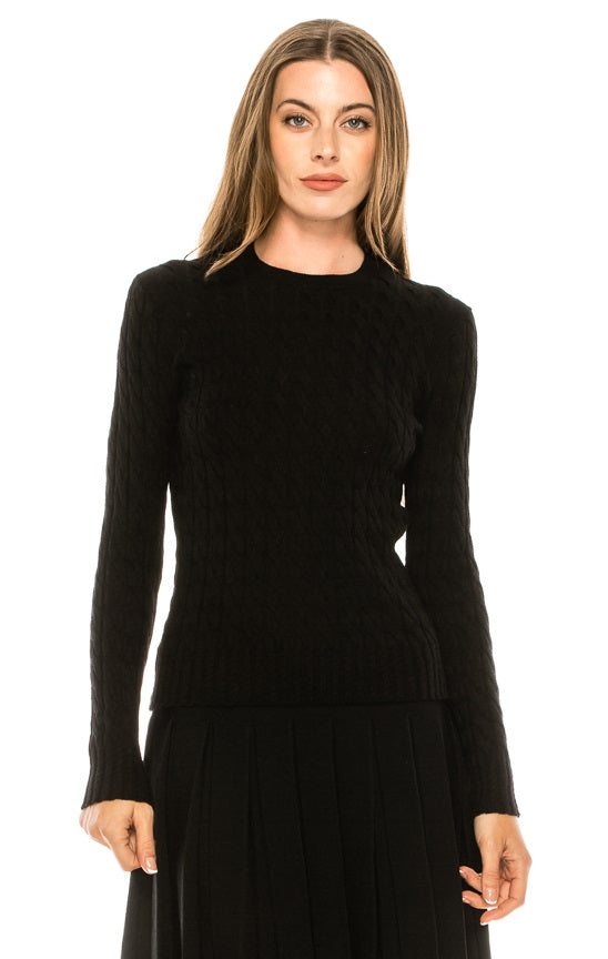 Black Pullover Rope Knit Sweater