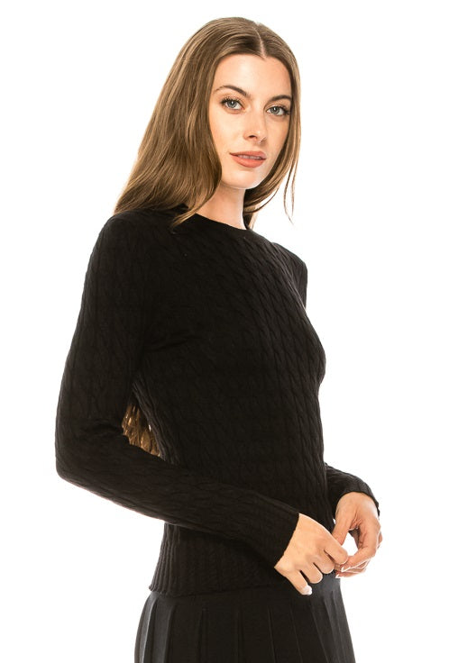 Black Pullover Rope Knit Sweater