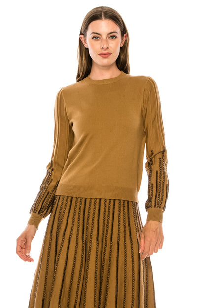 Camel/Black Stitched Sleeve Sweater