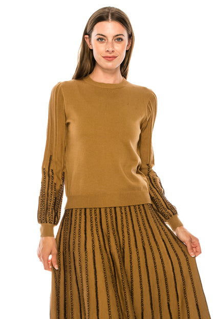 Camel/Black Stitched Sleeve Sweater