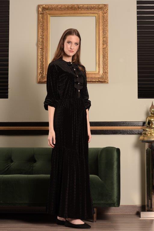 Embossed Velvet Button Down Waisted Robe with Frills