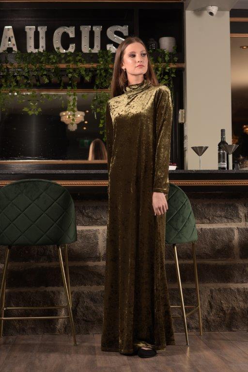 Velour Maxi Dress with Turtleneck and Side Zips