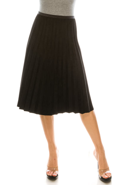 Black Suede Pleated Skirt Shimmer Waist