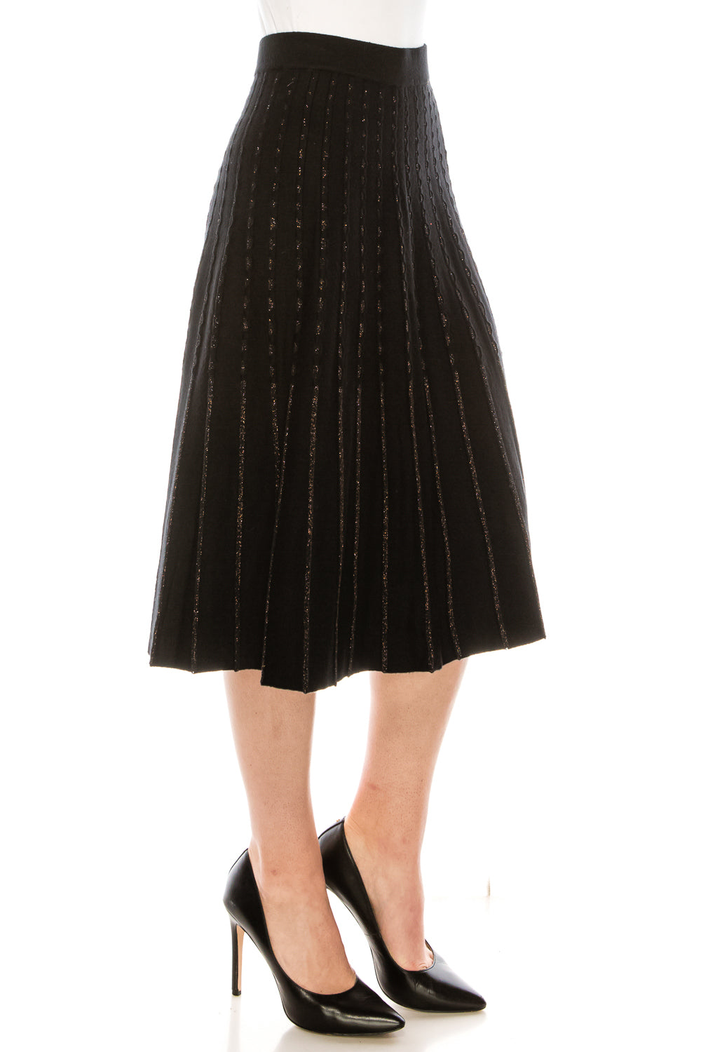 Black/Gold Shimmer Stripe Knit Skirt