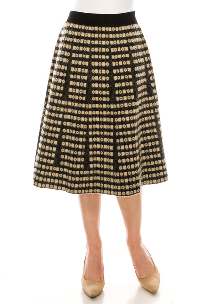 Taupe Fuzzy Print A-Line Knit Skirt