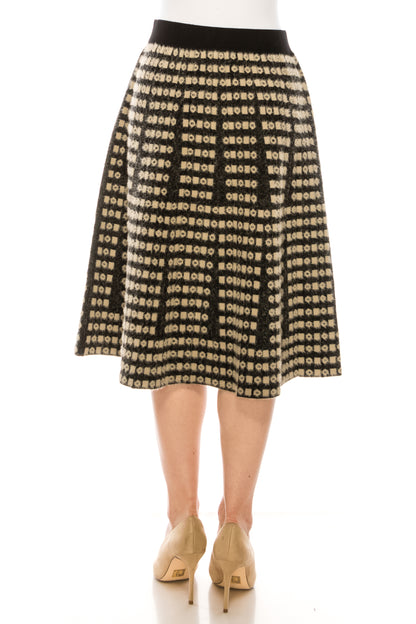 Taupe Fuzzy Print A-Line Knit Skirt