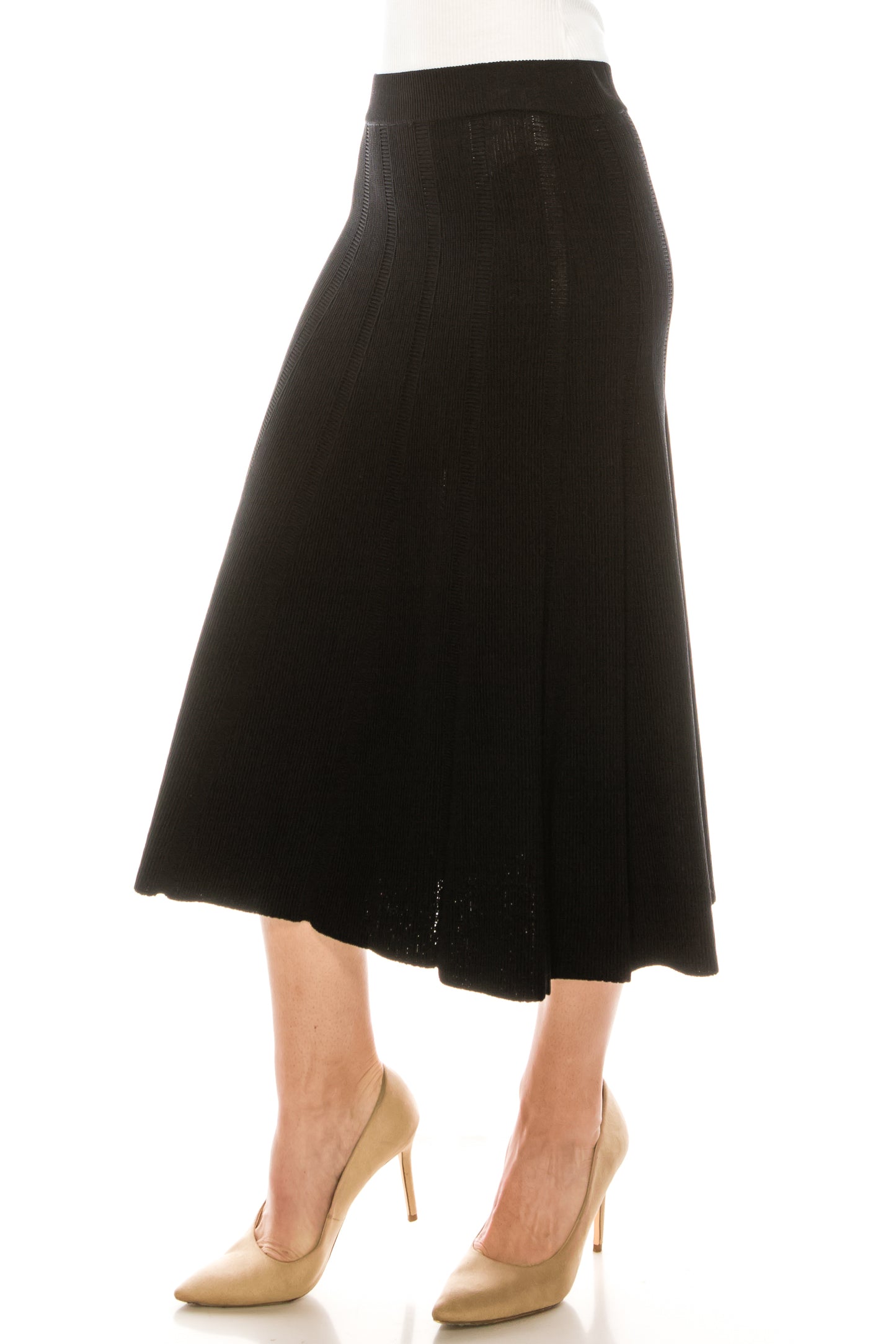 Black Knit A-Line Solid Rib Skirt