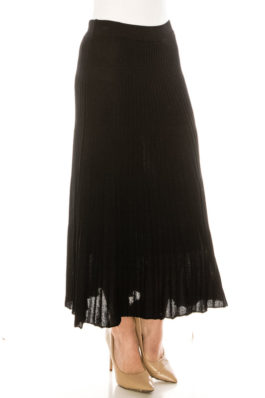 Ribbed Knit A-line Skirt - Black