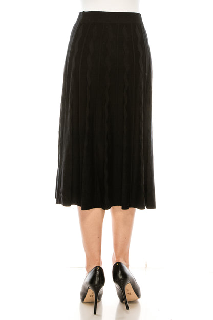 Black Solid Knit A-Line Skirt
