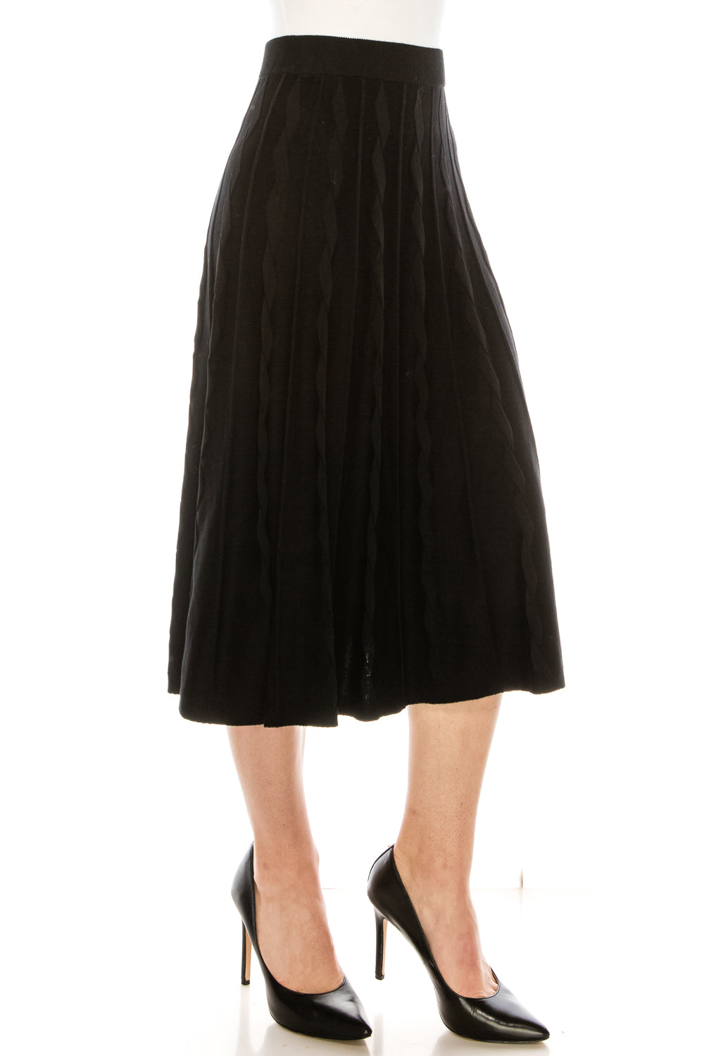 Black Solid Knit A-Line Skirt