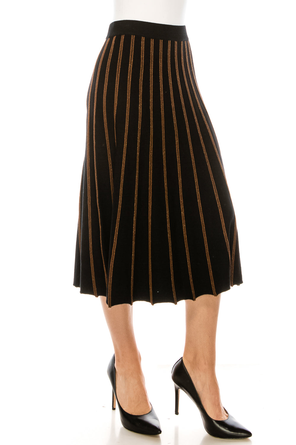 Black Shimmer Striped Knit Skirt
