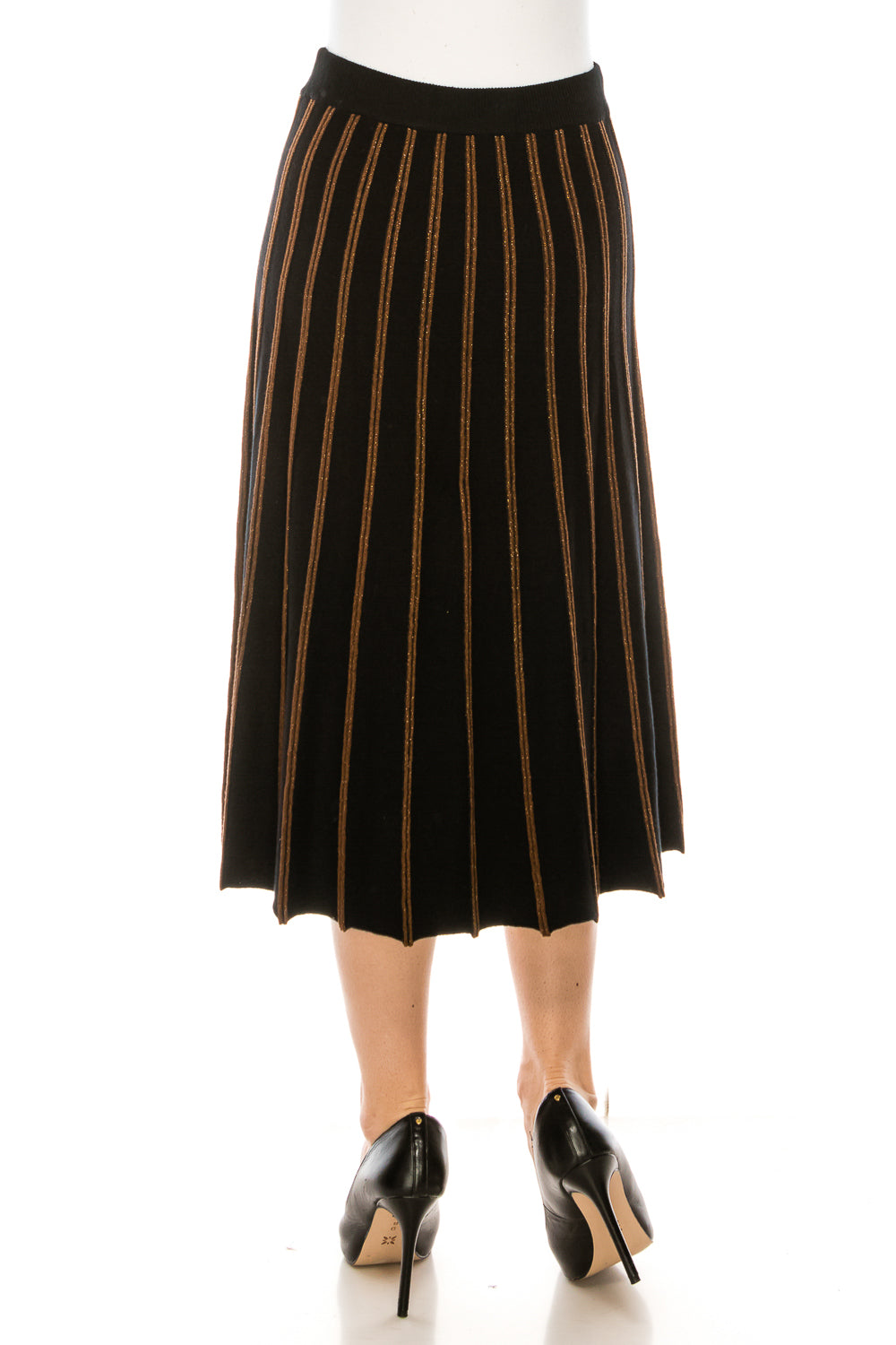 Black Shimmer Striped Knit Skirt