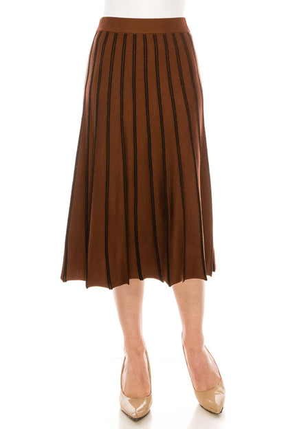 Rust/Black Striped Knit A-Line Skirt