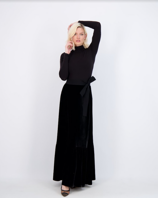 Black Velour One Tier Maxi with Side Tie